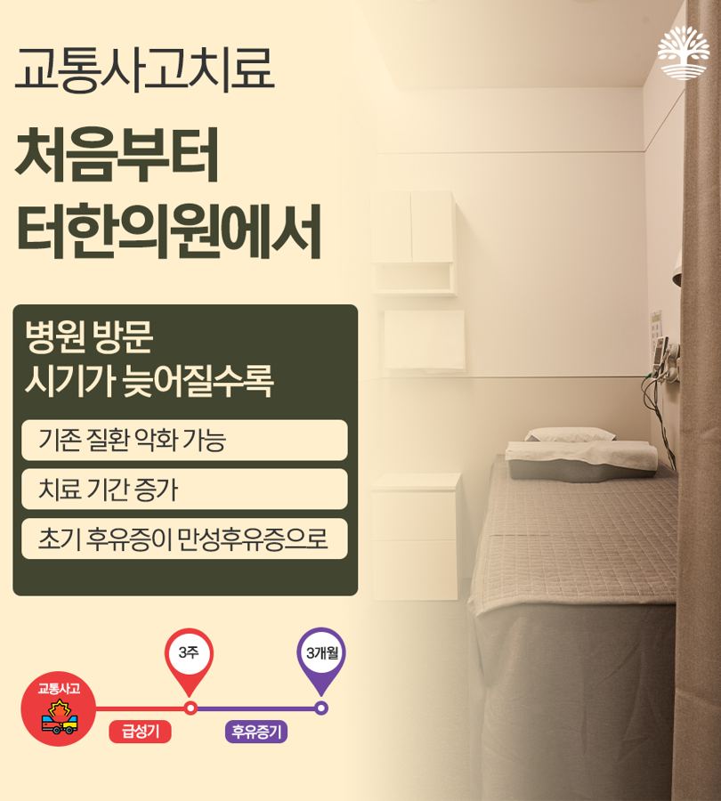 교통사고 치료 지연 위험을 설명한 안내문
